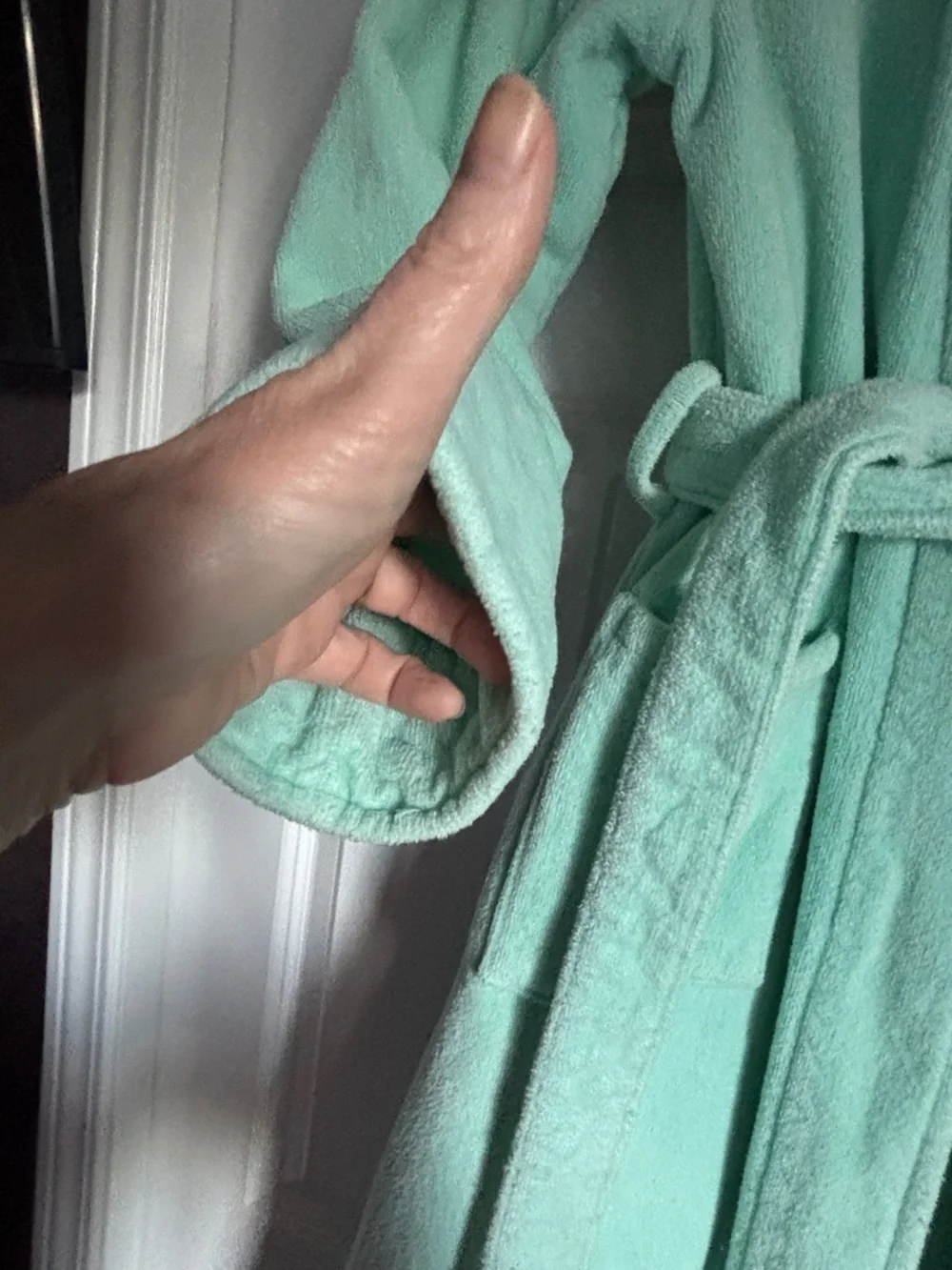 Vintage 90s Perry Ellis Mint Green Plush Bath Robe with Belt